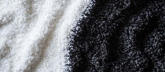 Textile texture close-up featuring black and white fabric with soft fibers and contrasting colors Copy Space
