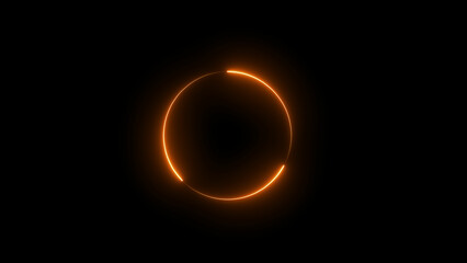 Glowing flow circle Golden neon light line loop circle neon light ring frame. Neon round frame, circle, ring shape, loading, empty space concept. black background.	