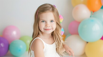 Obraz premium Happy Girl Posing With Balloons In Playful Mood