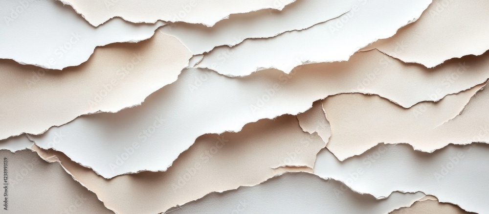 Poster lightly textured background of torn paper layers in soft beige tones with copy space for text placem
