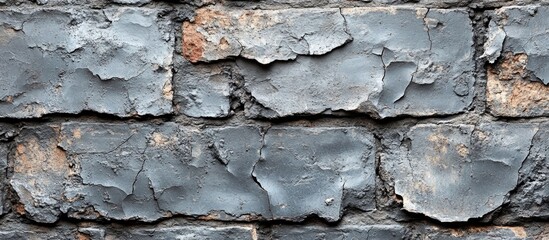 Fototapeta premium Textured gray brick wall with peeling paint and weathered appearance. Copy Space available for text placement.