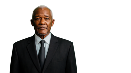 Serious senior businessman looking assertive on transparent background