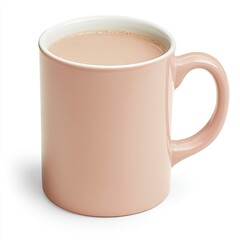 Obraz premium Pink mug of cocoa, white background, breakfast beverage