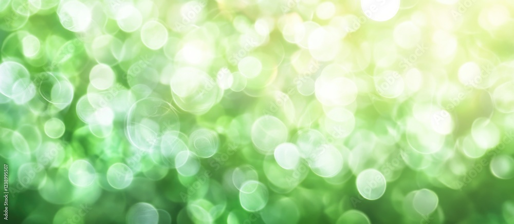 Wall mural green bokeh background with soft circular light spots and a warm glow, suitable for various design p