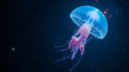 Naklejka premium Glowing Jellyfish in the Deep Sea � Bioluminescent Aquatic Background
