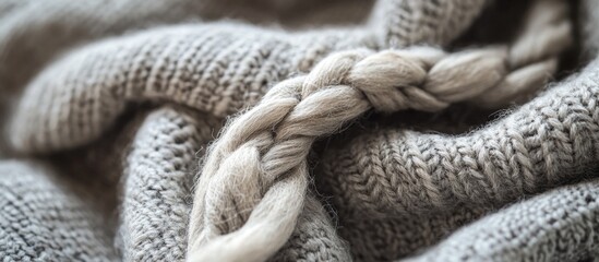 Close-up of braided fabric texture with soft neutral colors and visible stitching patterns Copy Space
