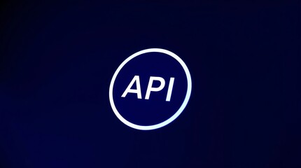 API symbol embedded within a futuristic, glowing blue gear, connected to a complex circuit board	