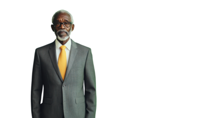 Senior businessman posing on transparent background