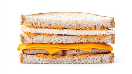 Fototapeta premium Layered Sandwich with Turkey, Roast Beef, and Cheddar Cheese on White Bread