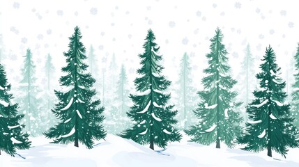 Obraz premium Snowy Winter Forest Scene With Evergreen Trees