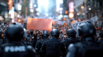 Protesters And Police In Urban Demonstration Scene