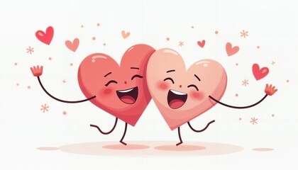 hearts with happy faces as abstract valentine holiday background, hearts couple celebrating saint valentine day and love concept