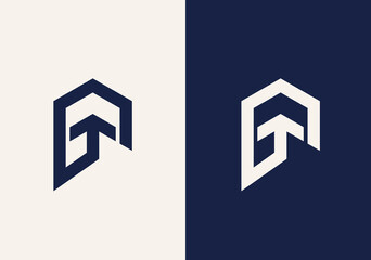 nitial P logo with up arrow combination in blue color.  P business logo vector