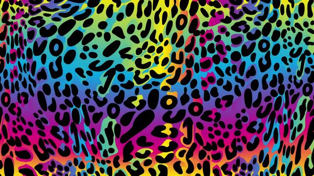 multicolor leopard pattern rainbow Texture Swirls abstract backdrop with liquify flow 4K background seamless Loop animation