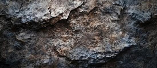 Textured rock surface with dark tones and rough features ideal for backgrounds and Copy Space for text insertion.