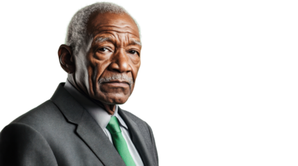 Senior black businessman posing on transparent background