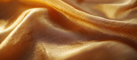 Close-up of smooth golden silk fabric with gentle folds and texture ideal for background or textile design Copy Space