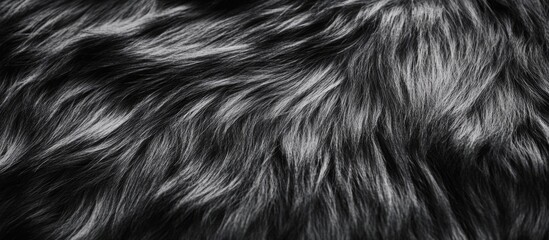 Naklejka premium Black fur texture background with soft, wavy hair patterns suitable for various design applications Copy Space
