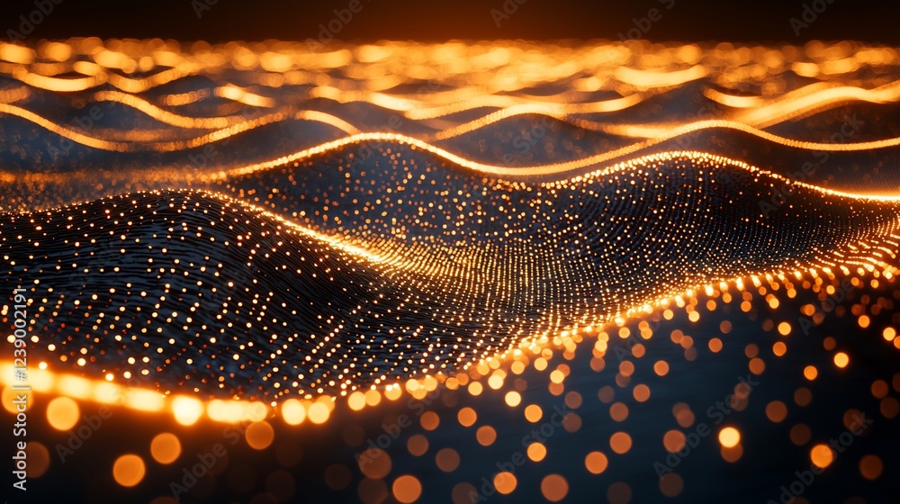 Poster golden particle waves, abstract background