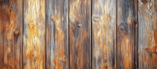 Fototapeta premium Textured background of weathered wooden planks in various hues with natural grain patterns and Copy Space for text placement