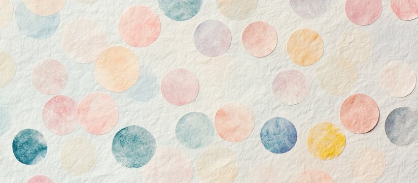 Abstract watercolor background with colorful circular shapes in soft pastel tones and Copy Space for text placement.