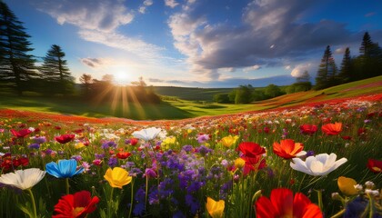 Obraz premium A vibrant spring meadow filled with colorful flowers