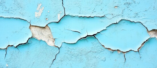 Obraz premium Cracked blue paint on textured surface with peeling layers and visible cracks Copy Space