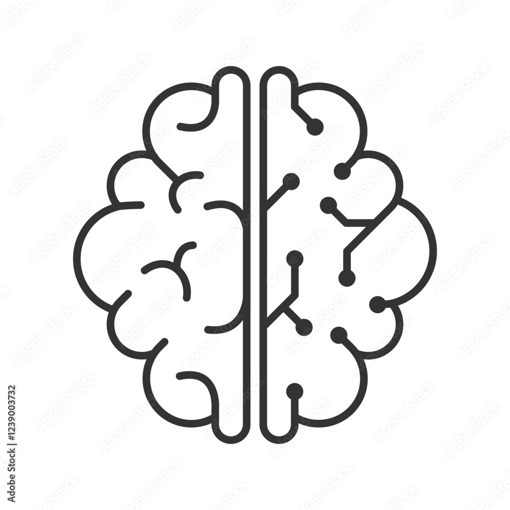 Poster Artificial intelligence digital brain icon. Human brain processor circuit and cybernetic brain. Icon element for application and web. Vector illustration.