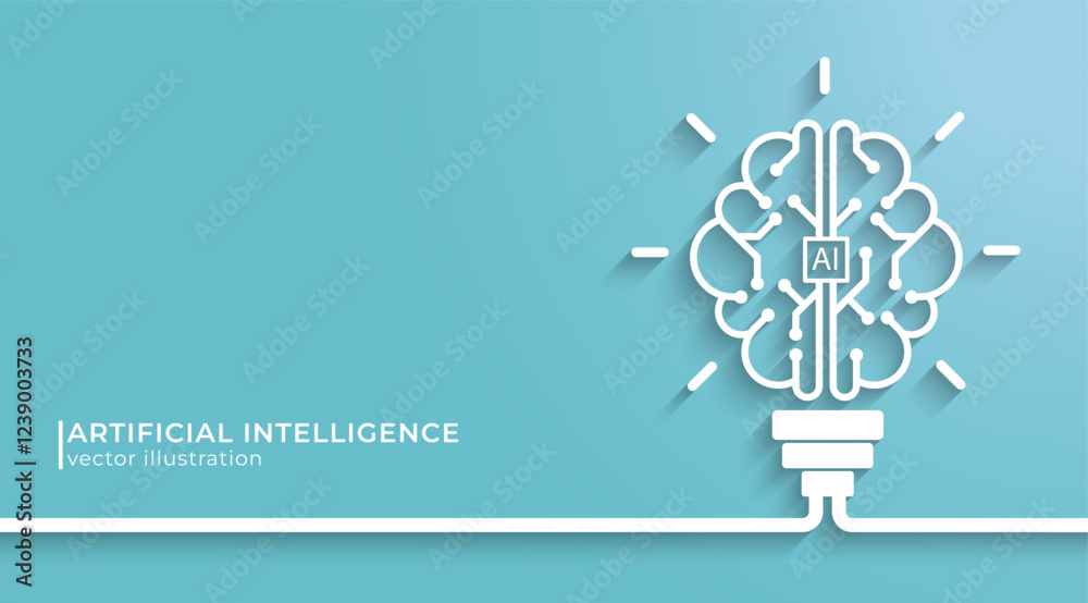 Aufkleber Concept of Artificial intelligence. Light bulb with Digital brain. Idea and Innovation from Artificial Intelligence. Technology concept design. Big data and Machine learning.  vector illustration.