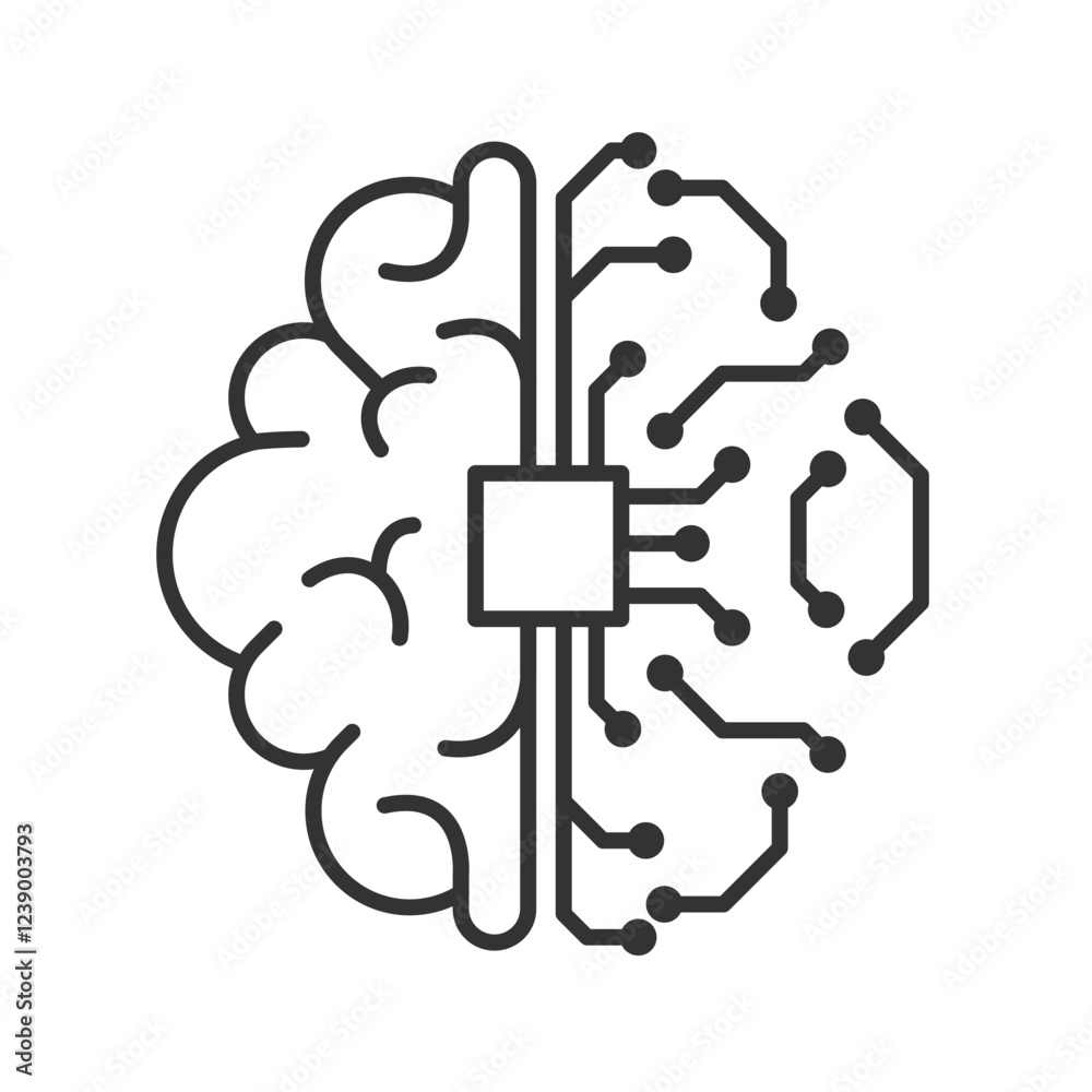 Aufkleber Artificial intelligence digital brain icon. Human brain processor circuit and cybernetic brain. Icon element for application and web. Vector illustration.
