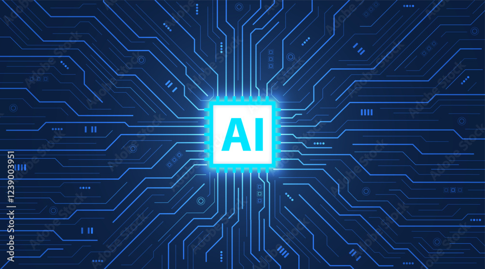 Aufkleber Concept of Artificial intelligence. AI chip processor on circuit motherboard. Modern futuristic design background.  High-tech circuit board connection system. Vector illustration.