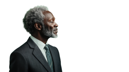 Senior black businessman breathing deeply with transparent background