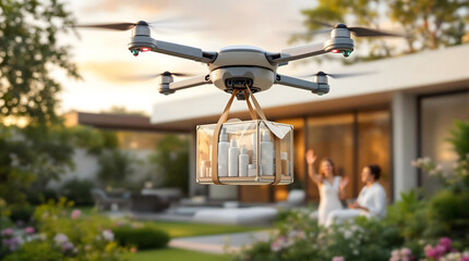 Drone package delivery of beauty products; modern automated distribution to customer