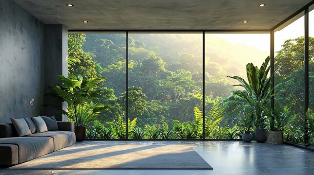 Fototapeta Modern living room jungle view sunrise relaxation