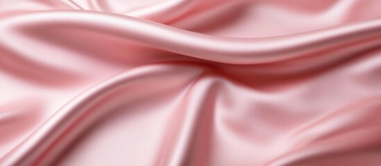 Pink satin fabric texture with smooth waves and soft folds, ideal for textile backgrounds and design projects, Copy Space.