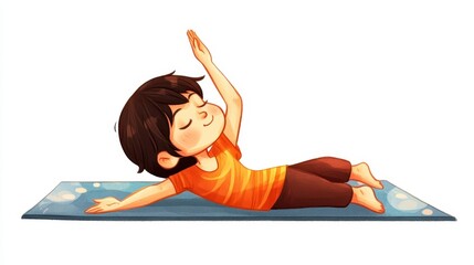 Happy Child Practicing Yoga Poses on Blue Mat in Bright Setting
