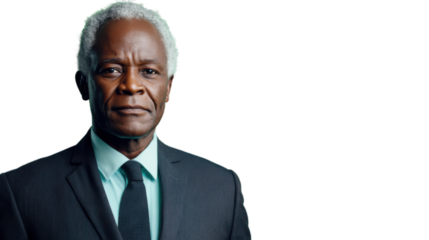 Confident senior businessman posing on transparent background