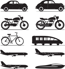 Transportation icons silhouette illustration vector  .