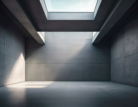 abstract empty modern concrete room with skylight from ceiling wall