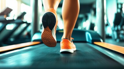 Sports Technology. Jogger on treadmill in a gym, focused on fitness and exercise routine.