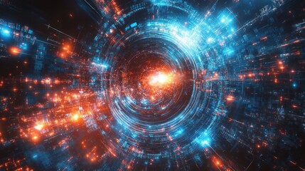Obraz premium Abstract Digital Tunnel of Light and Data Streams