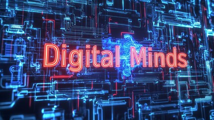 Elegant Silver Typography with Digital Minds Theme and Circuit Design