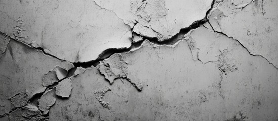 Fototapeta premium Cracked gray concrete wall texture with visible peeling and damage Copy Space