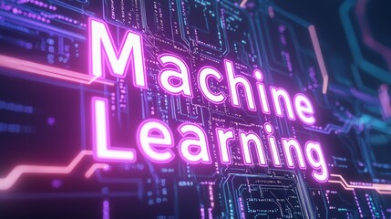 Bold Metallic Text on Circuit Background Representing Machine Learning