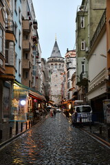 Fototapeta premium Istanbul Turkey - 3 february 2025 - Close view of Galata Tower by pelin