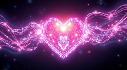 Glowing Neon Heart Abstract Art Energy Love