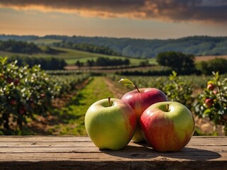 Organic Apple Harvest in Scenic Countryside with Vibrant Colors and Natural Light
