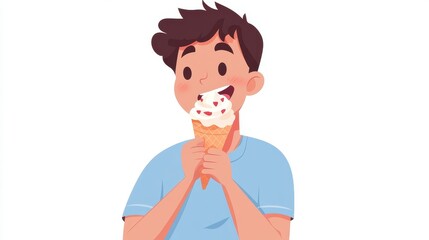 Happy Boy Enjoying a Delicious Ice Cream Cone with Toppings