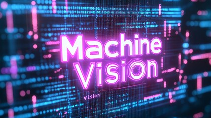 Futuristic Display of Machine Vision with Glowing Neon Text