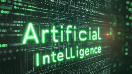 Glowing Text of Artificial Intelligence on Digital Background